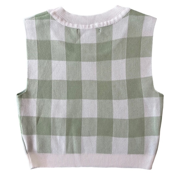 SHEIN Green & White Checkered Sweater Vest Cropped Top Size Small - Picture 2 of 6